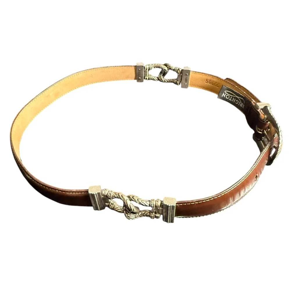 Brighton Brown Leather Belt Silver‎ Detailed Buckle Womens Size M 22309